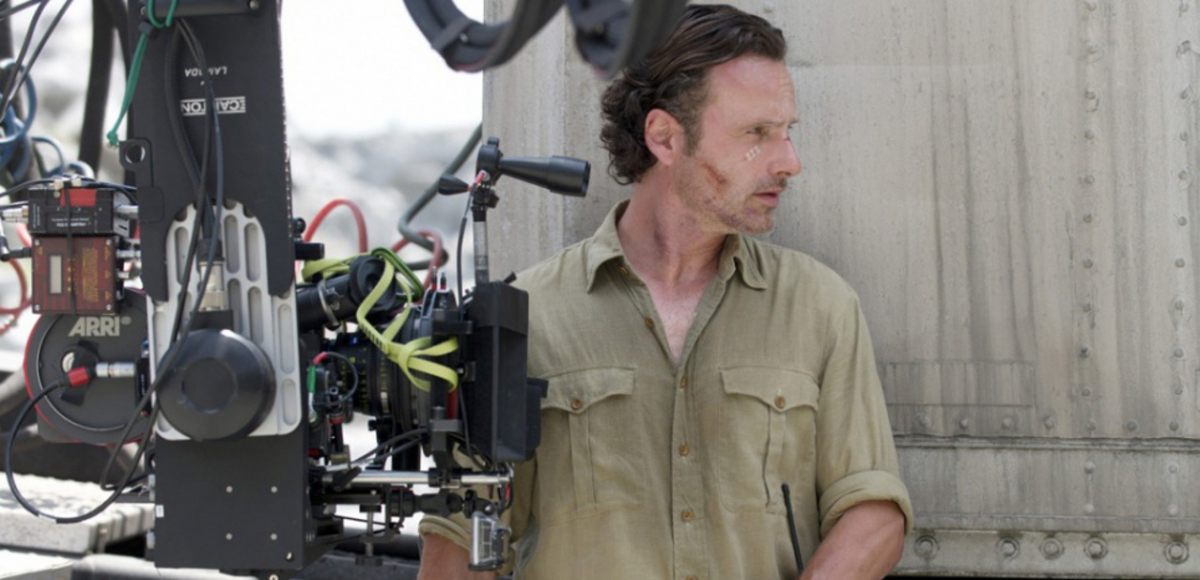 Shooting a scene for AMC hit series The Walking Dead with main actor Andrew Lincoln.