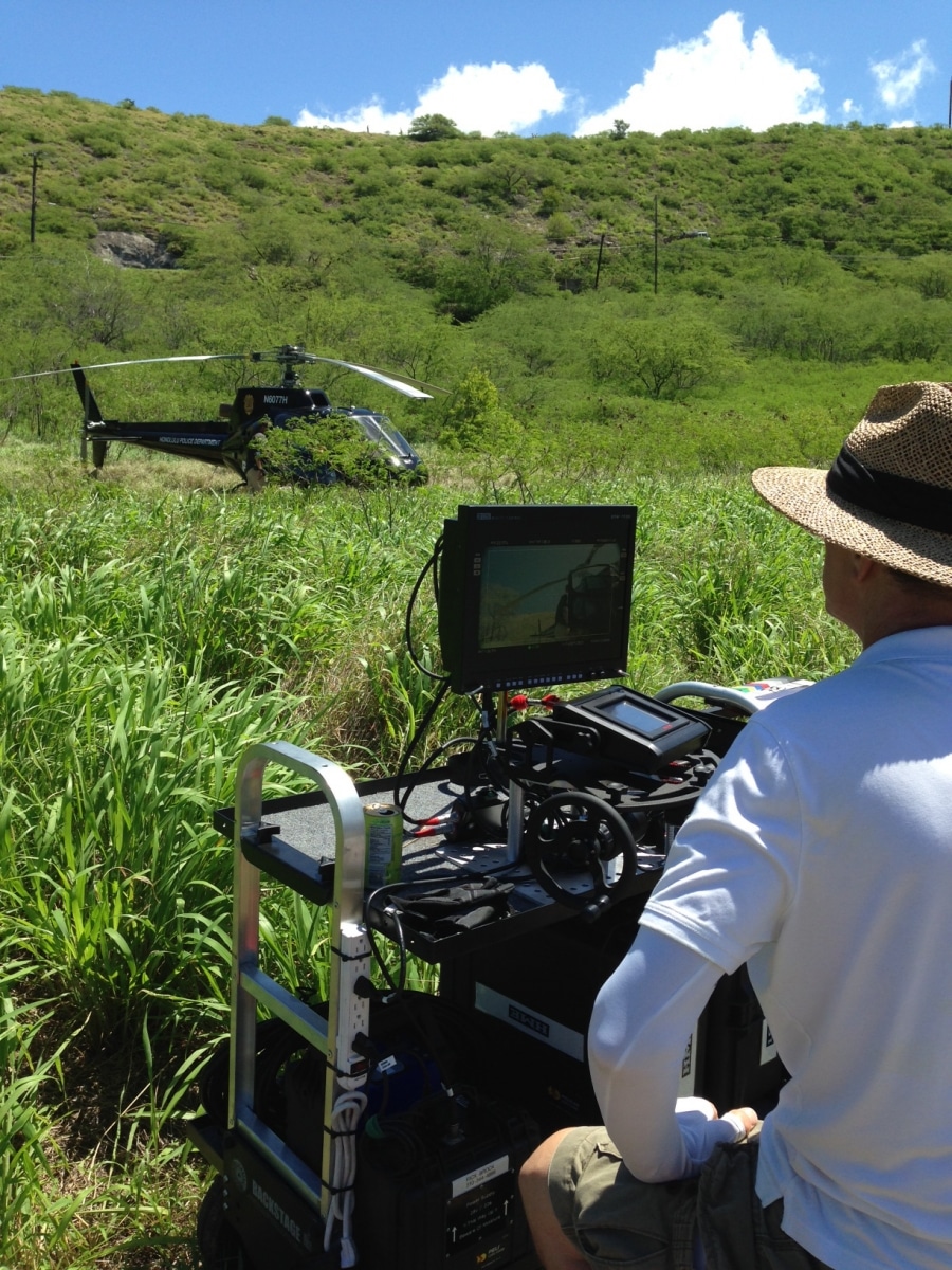 Shooting helicopter scene with L40 remote head on location in Hawaii.