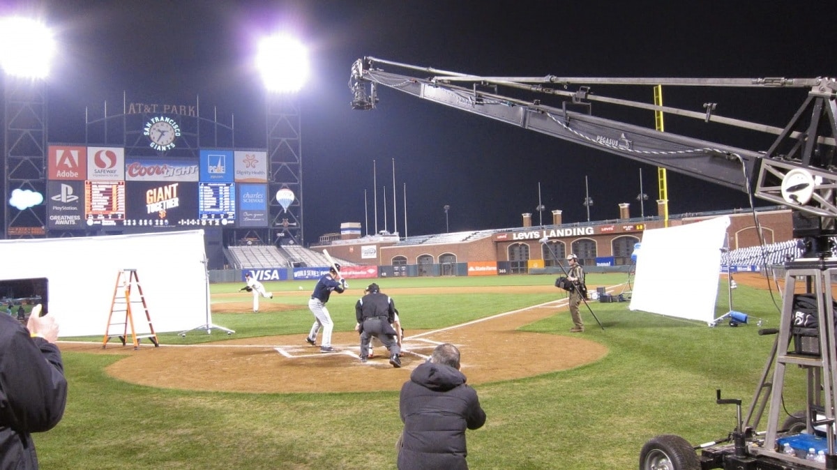 The Crane Guy supplied crane and Mo-Sys Lambda head for commercial shot in Detroit's Comerica Park.