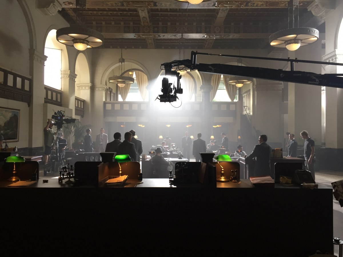Mo-Sys Lambda on crane shooting scene in a library for ABC action series Agent Carter.