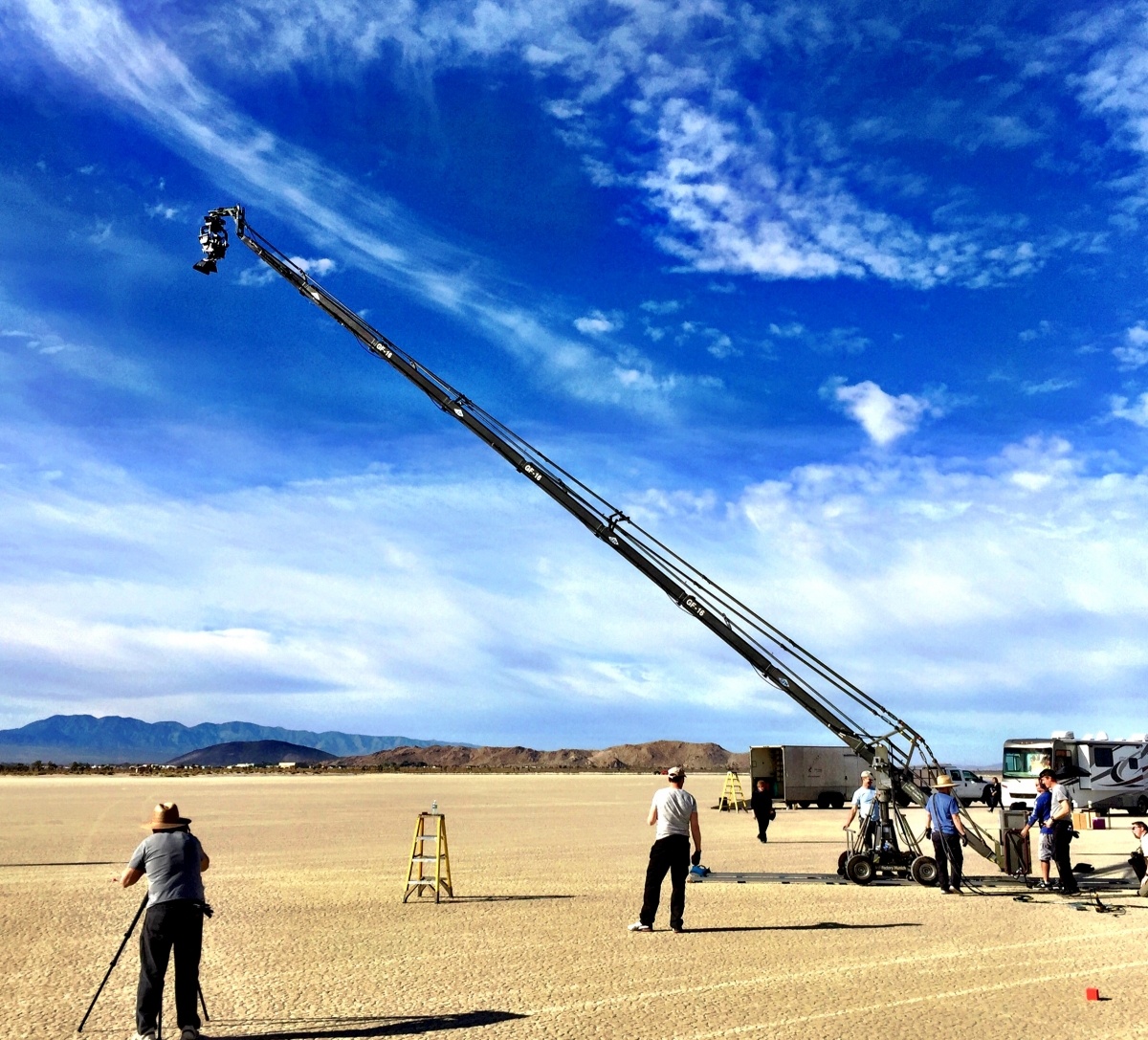 The Mo-Sys G50 on a GF Crane shooting scene on El Mirage Lake in California.