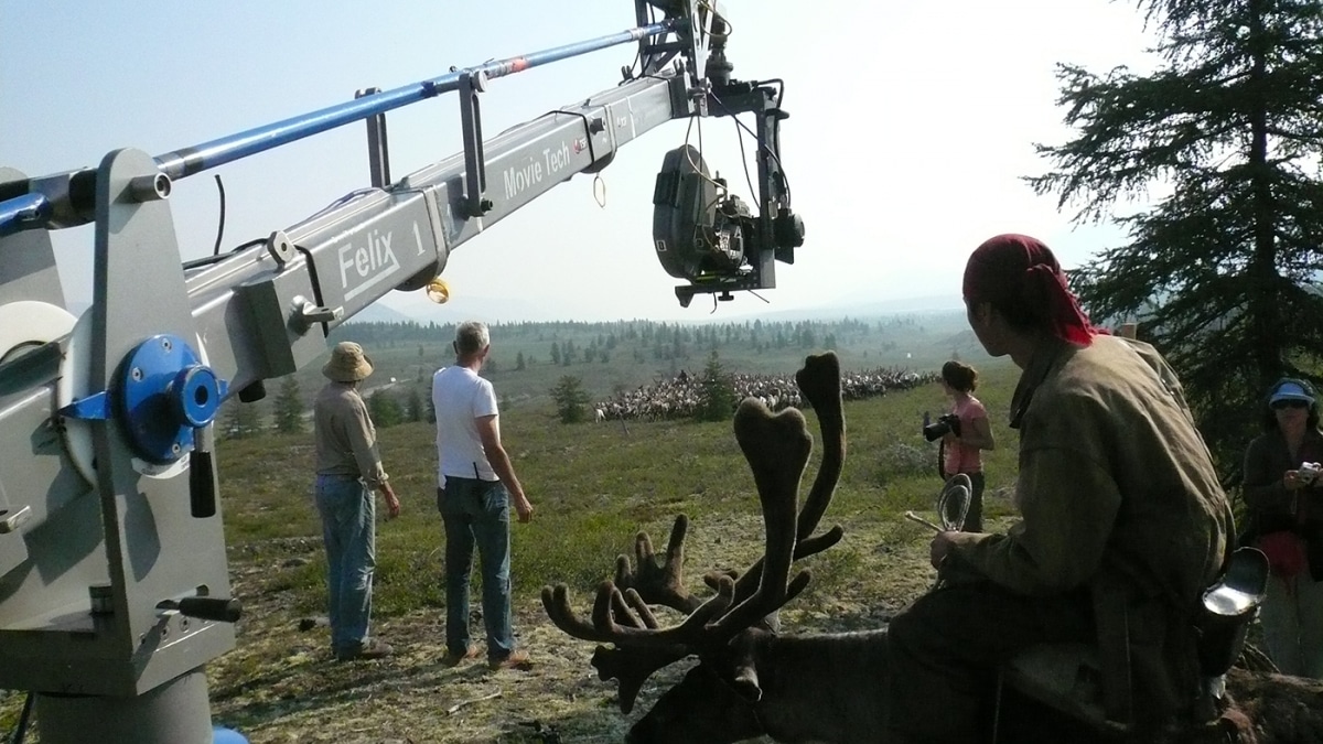 Mo-Sys Lambda on Movie Tech crane filming a herd of reindeers in the Siberian Tundra