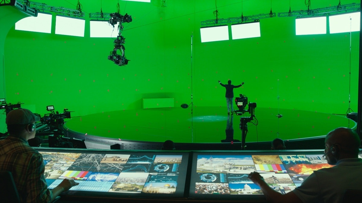 Mo-Sys Lambda as part of virtual studio set up in a scene in RoboCop with Samuel L. Jackson as presenter.