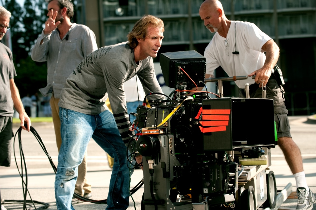 Director Michael Bay with the Mo-Sys Lambda remote head loaded with a heavy 3D rig